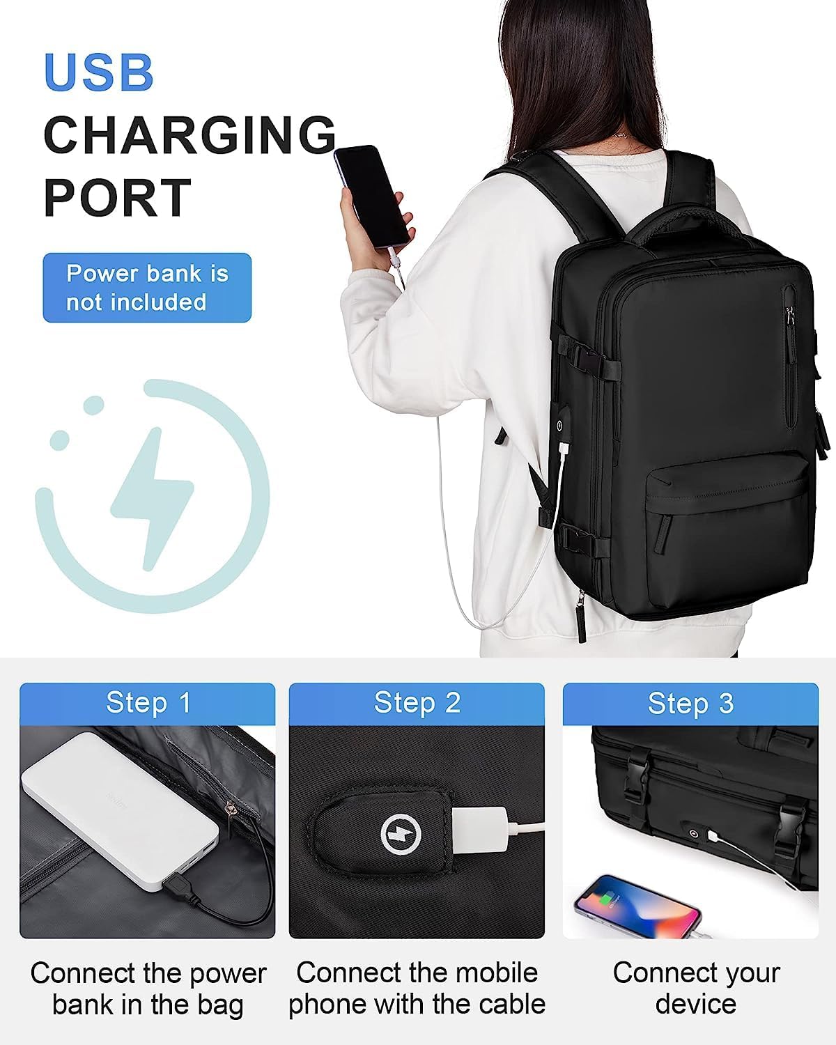 Wasserfester Reise-Rucksack mit Schuhfach & USB-Anschluss – 14" Laptop geeignet | Karnz