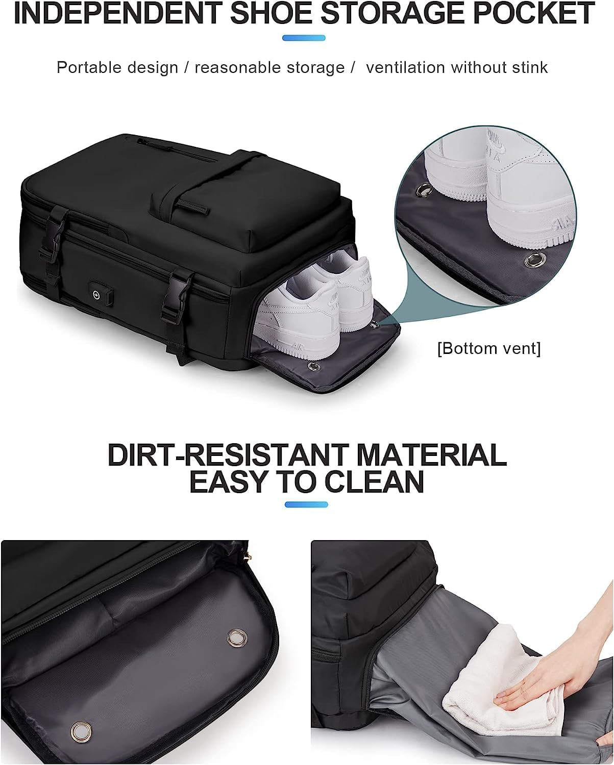 Wasserfester Reise-Rucksack mit Schuhfach & USB-Anschluss – 14" Laptop geeignet | Karnz