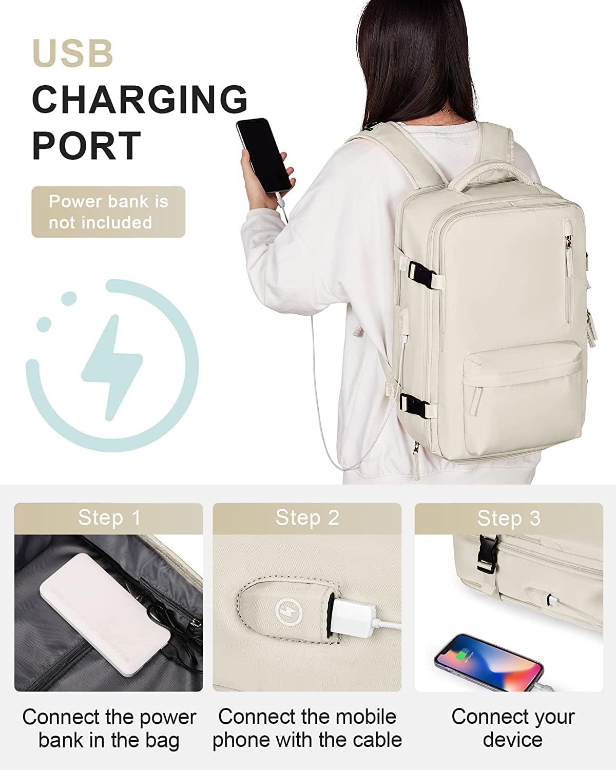 Wasserfester Reise-Rucksack mit Schuhfach & USB-Anschluss – 14" Laptop geeignet | Karnz