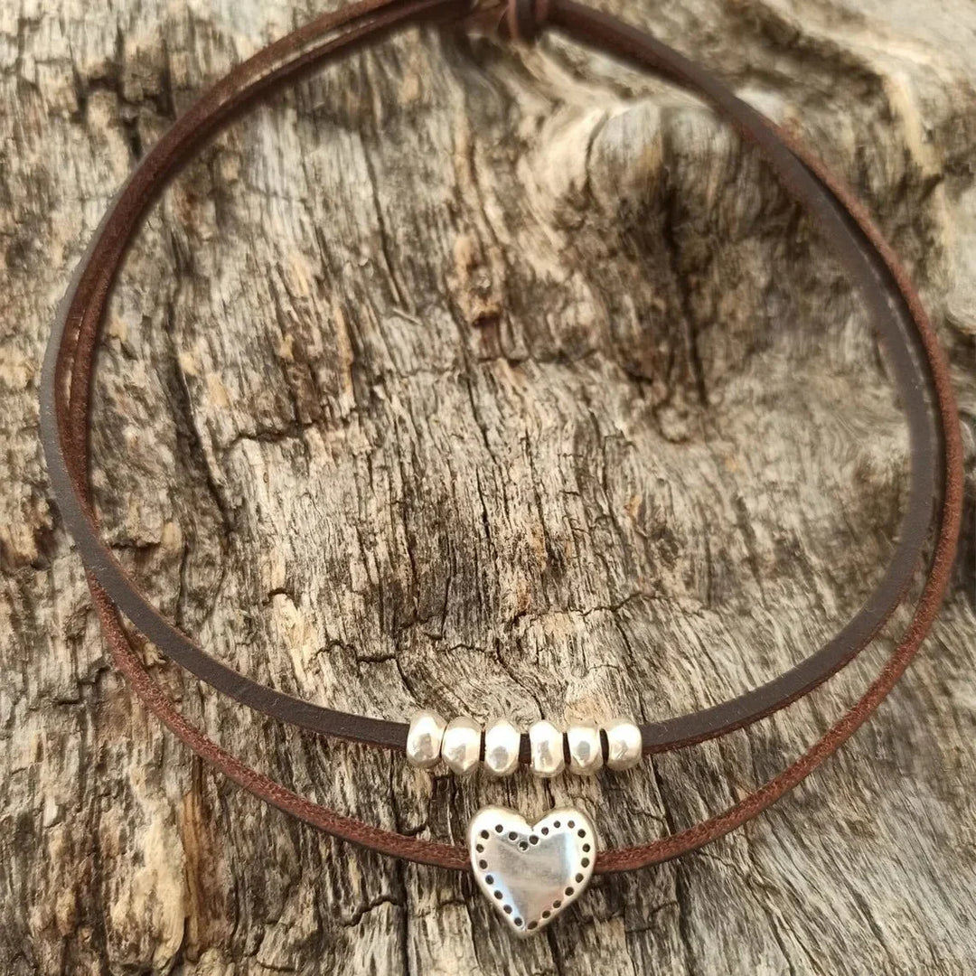 Karnz | Geschichtete Lederherz Choker-Halskette