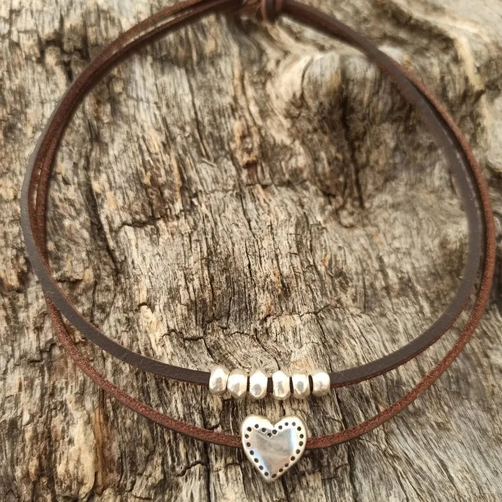 Karnz | Geschichtete Lederherz Choker-Halskette