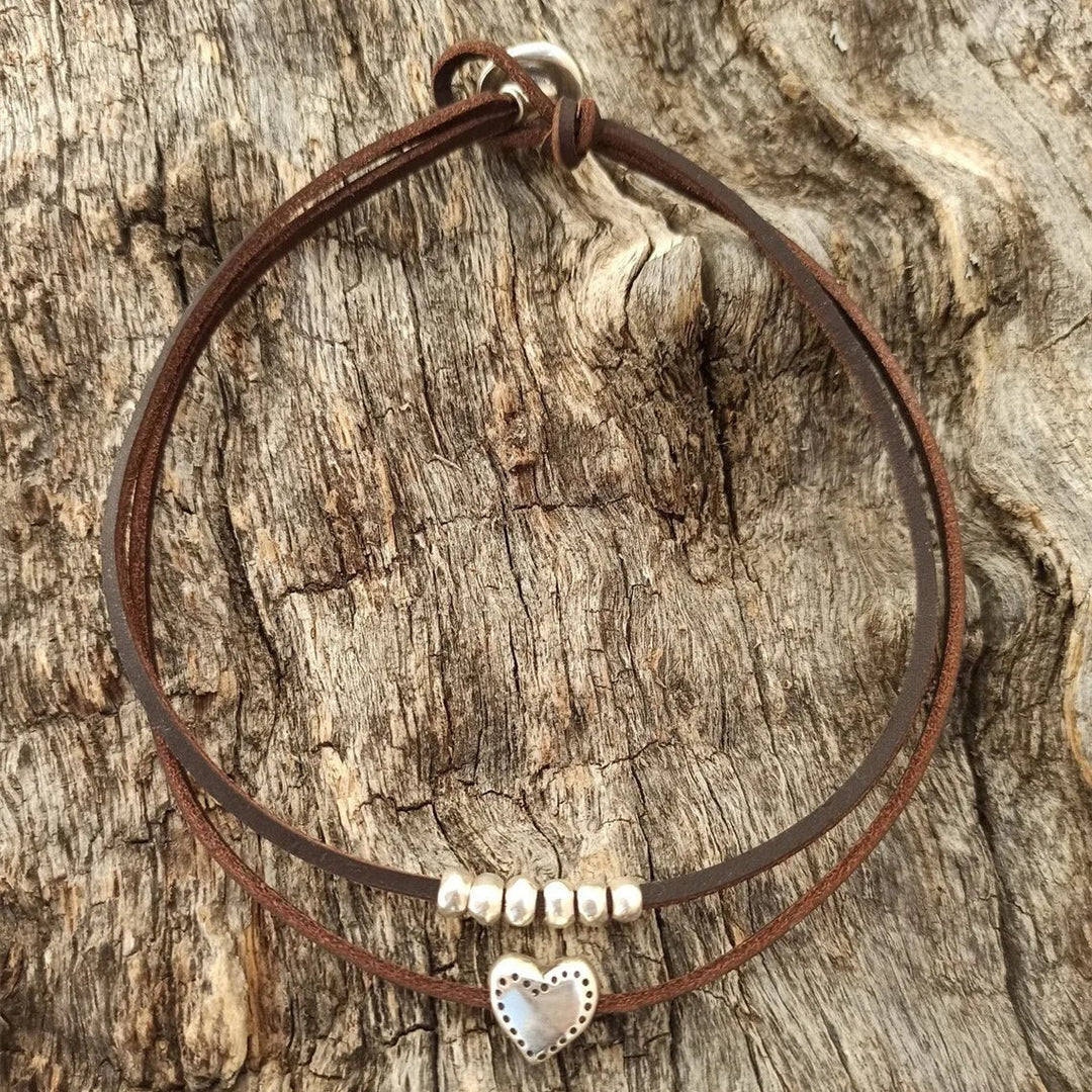 Karnz | Geschichtete Lederherz Choker-Halskette