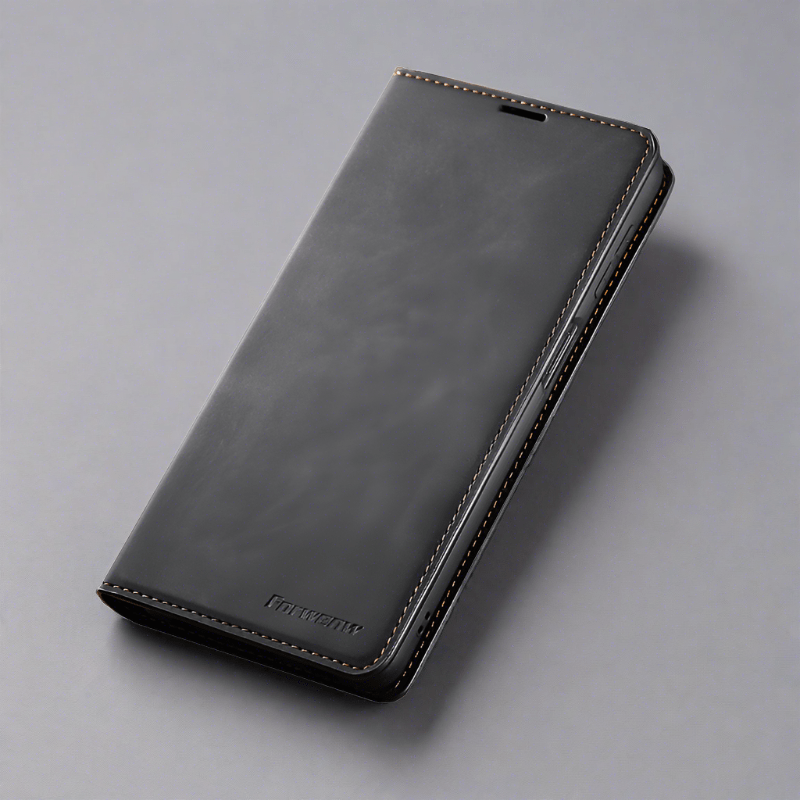 Lederhülle für iPhone 15 mit Brieftaschenformat | Magnetische Klapphülle mit Kartenfächern