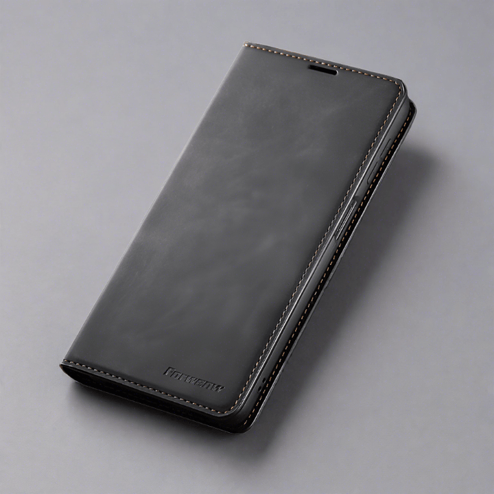 Lederhülle für iPhone 15 mit Brieftaschenformat | Magnetische Klapphülle mit Kartenfächern