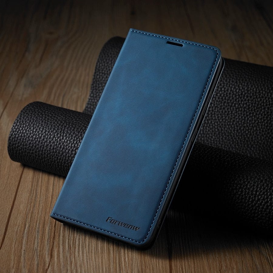 Lederhülle für iPhone 15 mit Brieftaschenformat | Magnetische Klapphülle mit Kartenfächern