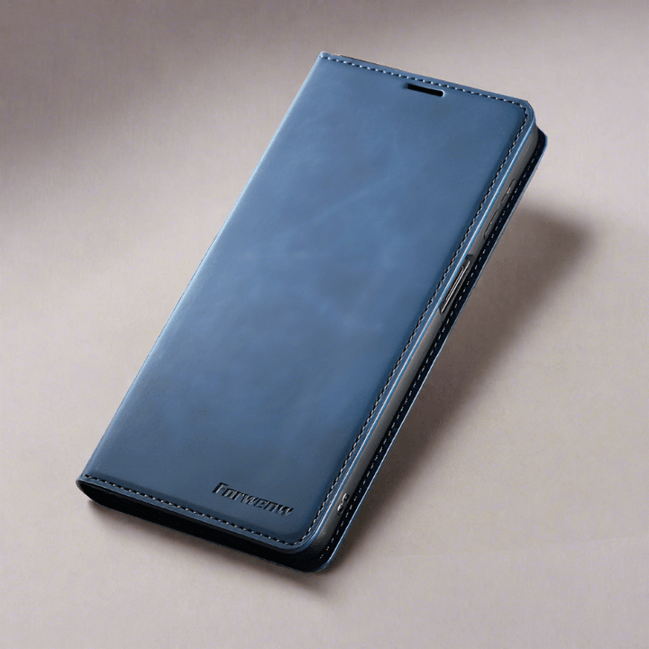 Lederhülle für iPhone 15 mit Brieftaschenformat | Magnetische Klapphülle mit Kartenfächern