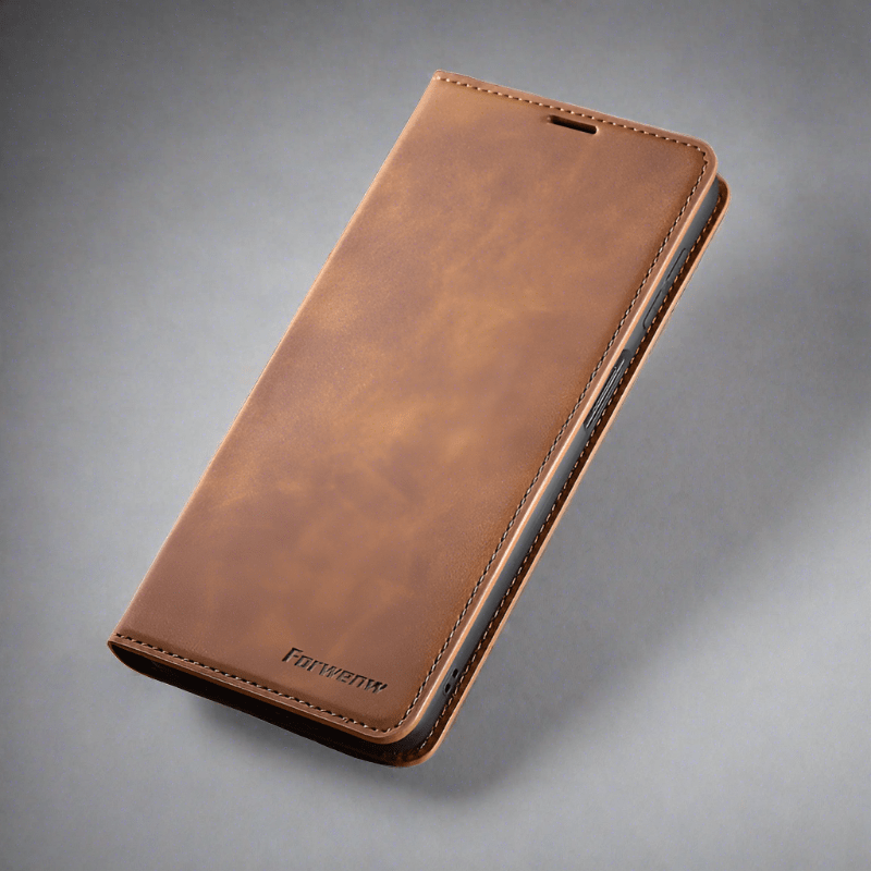 Lederhülle für iPhone 15 mit Brieftaschenformat | Magnetische Klapphülle mit Kartenfächern