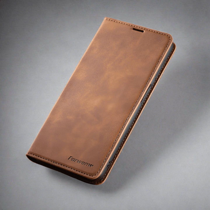 Lederhülle für iPhone 15 mit Brieftaschenformat | Magnetische Klapphülle mit Kartenfächern