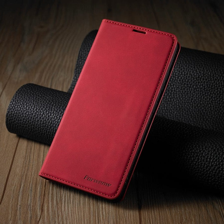 Lederhülle für iPhone 15 mit Brieftaschenformat | Magnetische Klapphülle mit Kartenfächern