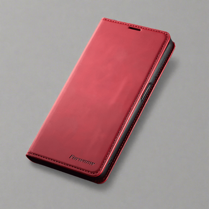 Lederhülle für iPhone 15 mit Brieftaschenformat | Magnetische Klapphülle mit Kartenfächern