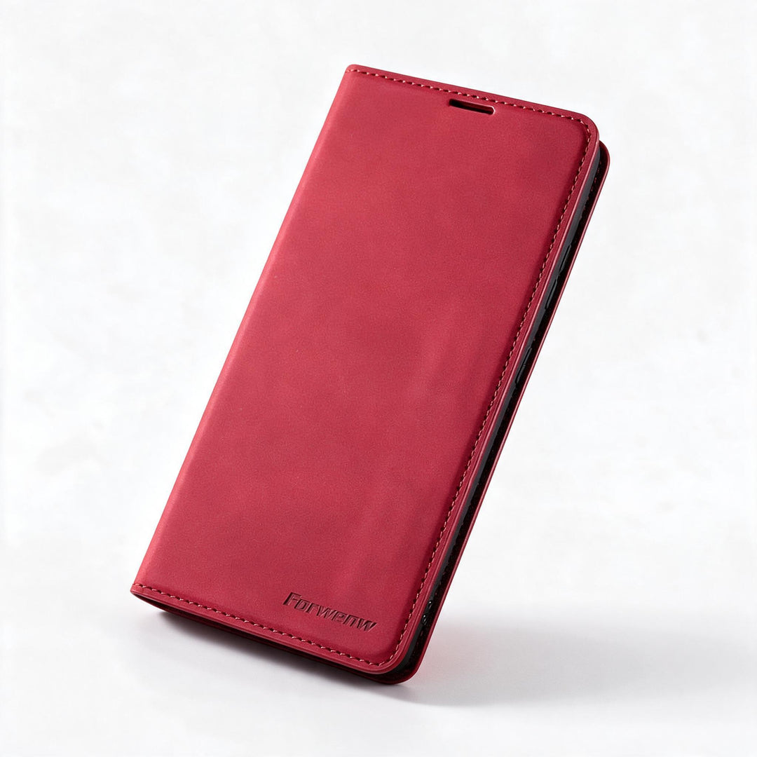 Lederhülle für iPhone 15 mit Brieftaschenformat | Magnetische Klapphülle mit Kartenfächern