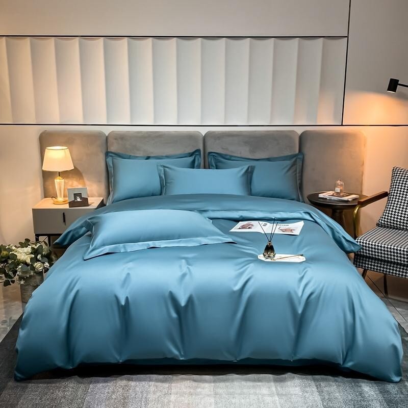 Hellblaues Superheld 1000 TC Bettbezug-Set – ultra-weiche ägyptische Baumwolle mit Satin-Finish | Karnz