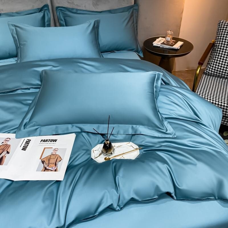 Hellblaues Superheld 1000 TC Bettbezug-Set – ultra-weiche ägyptische Baumwolle mit Satin-Finish | Karnz