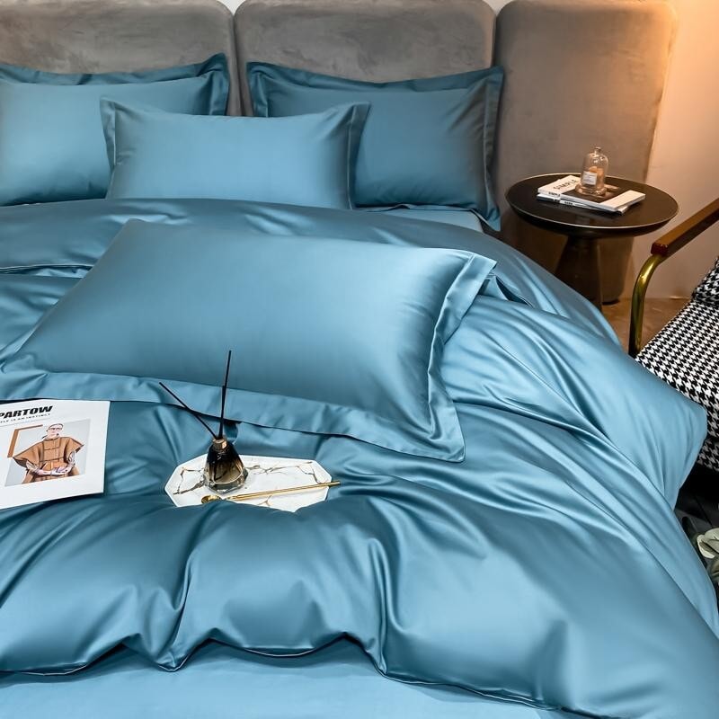 Hellblaues Superheld 1000 TC Bettbezug-Set – ultra-weiche ägyptische Baumwolle mit Satin-Finish | Karnz