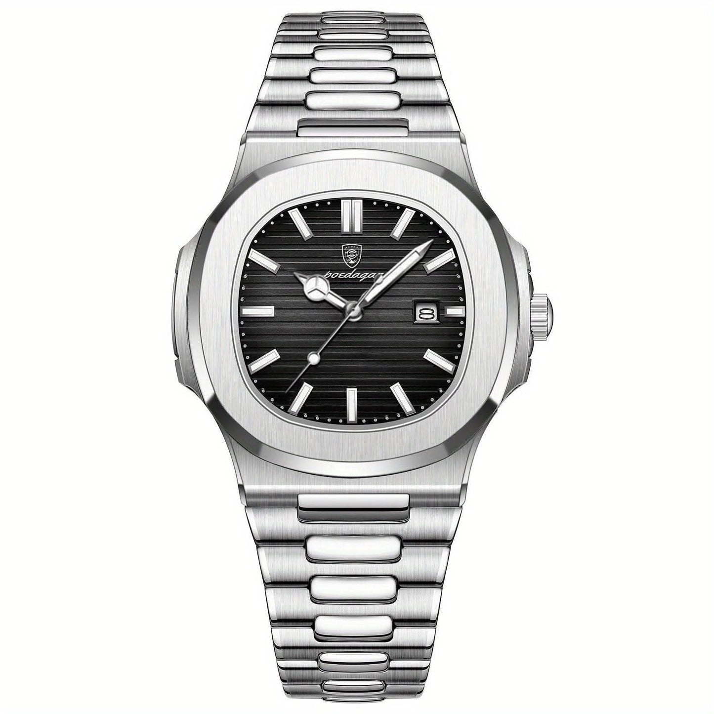 Herren-Armbanduhr aus Edelstahl mit Quarzwerk und Datumsanzeige