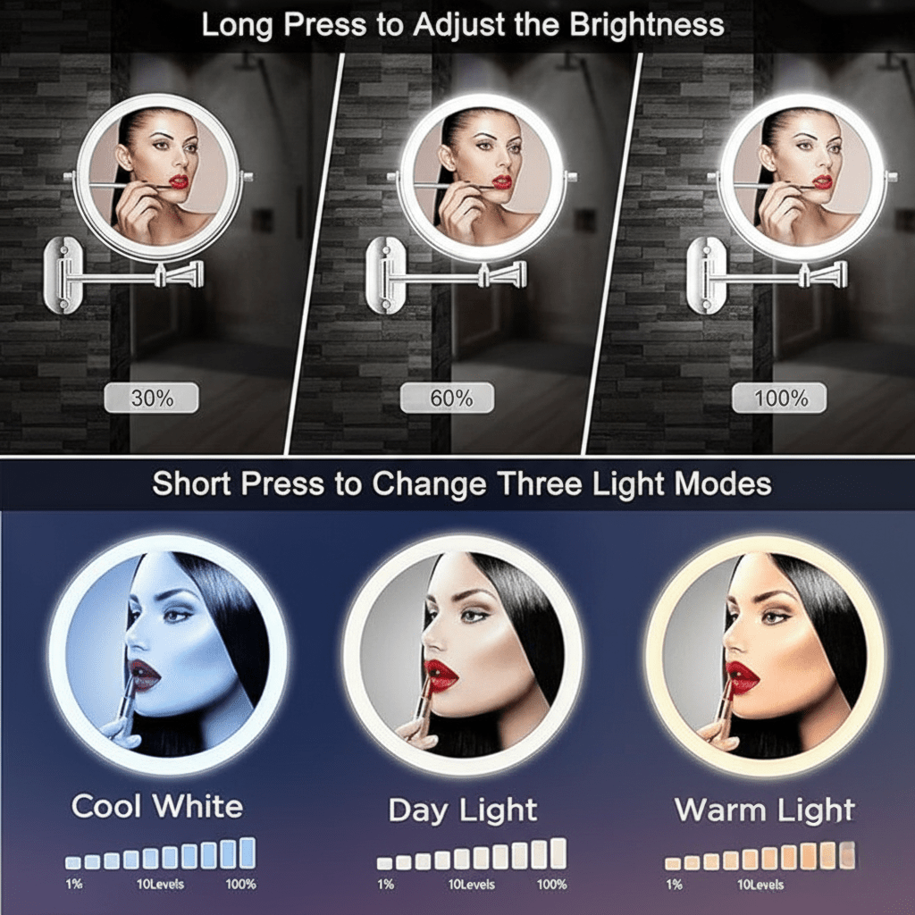 LUMIVIEW – Wiederaufladbarer LED-Vergrößerungsspiegel mit Touch-Steuerung