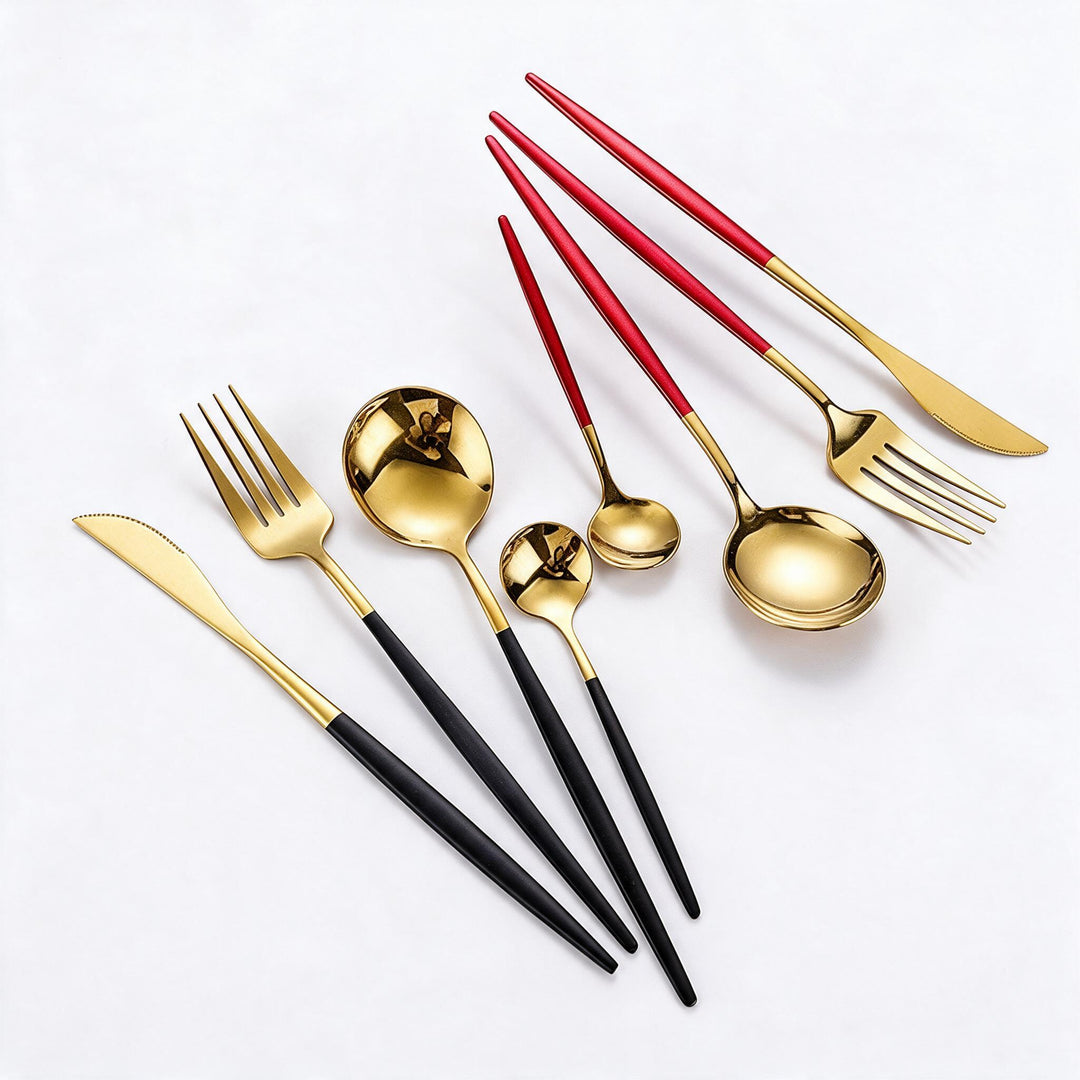 LUXURIÖSES EDELSTAHL-24-TEILIGES GOLD-SILBER-BESTECK-SET