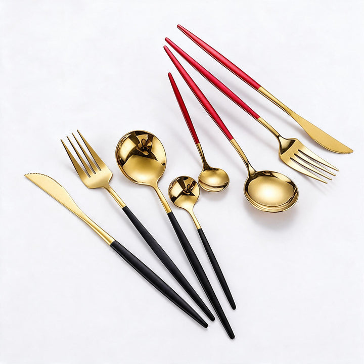 LUXURIÖSES EDELSTAHL-24-TEILIGES GOLD-SILBER-BESTECK-SET