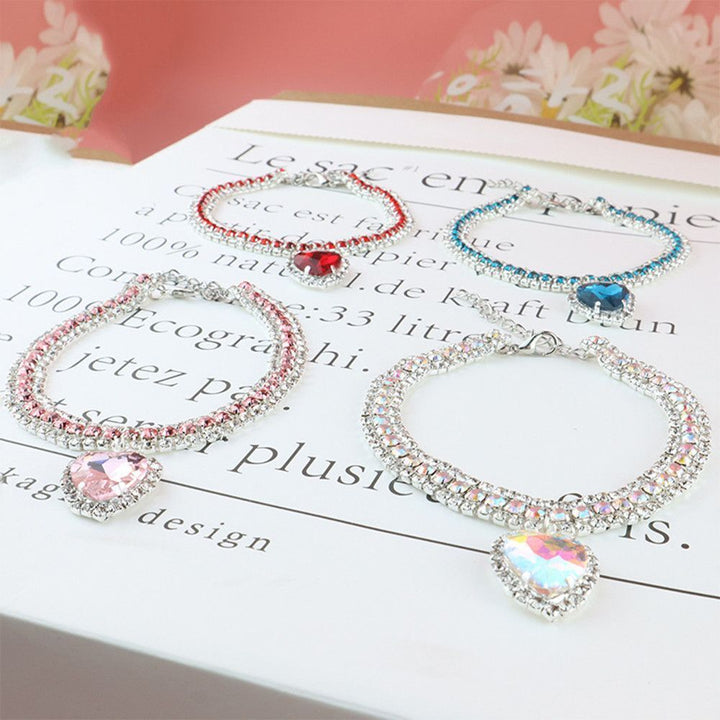 Luxury Cat | Luxury Crystal Cat Collar Heart Gemstone Pendant Reflection Karnz