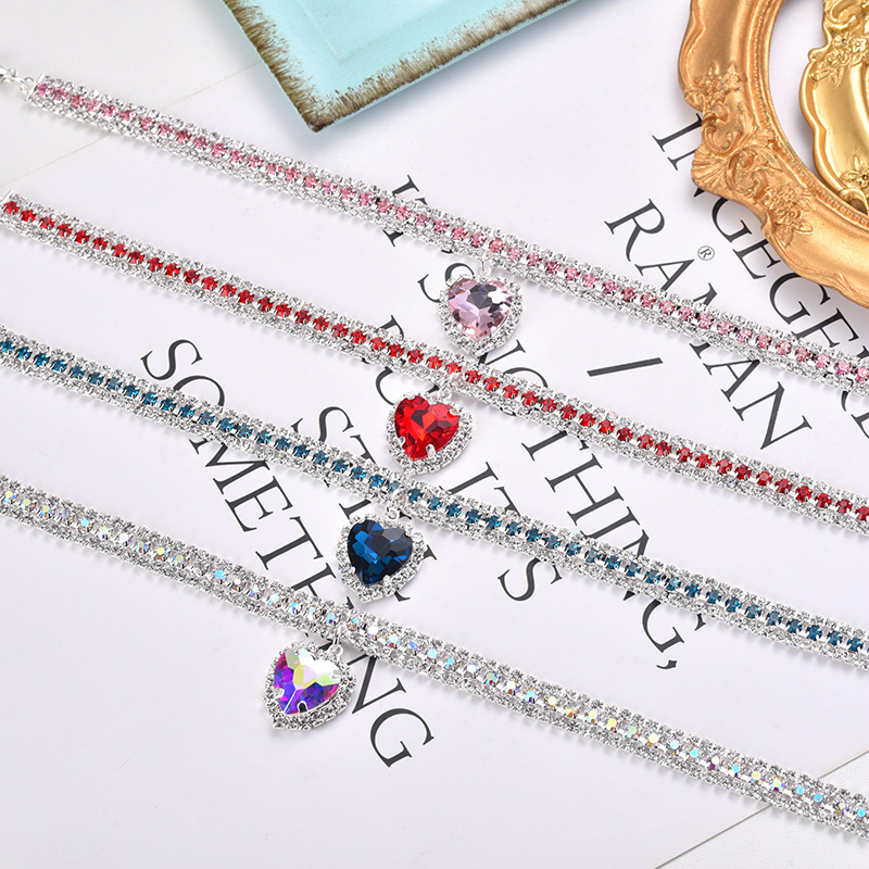 Luxury Cat | Luxury Crystal Cat Collar Heart Gemstone Pendant Reflection Karnz