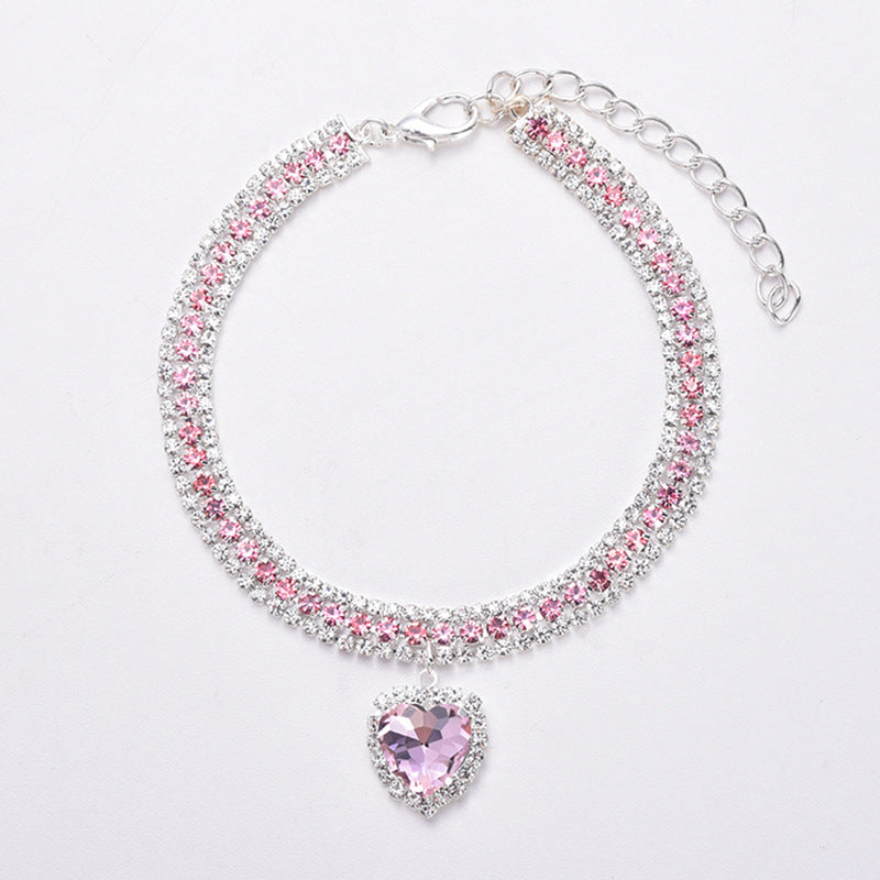 Luxury Cat | Luxury Crystal Cat Collar Heart Gemstone Pendant Reflection Karnz