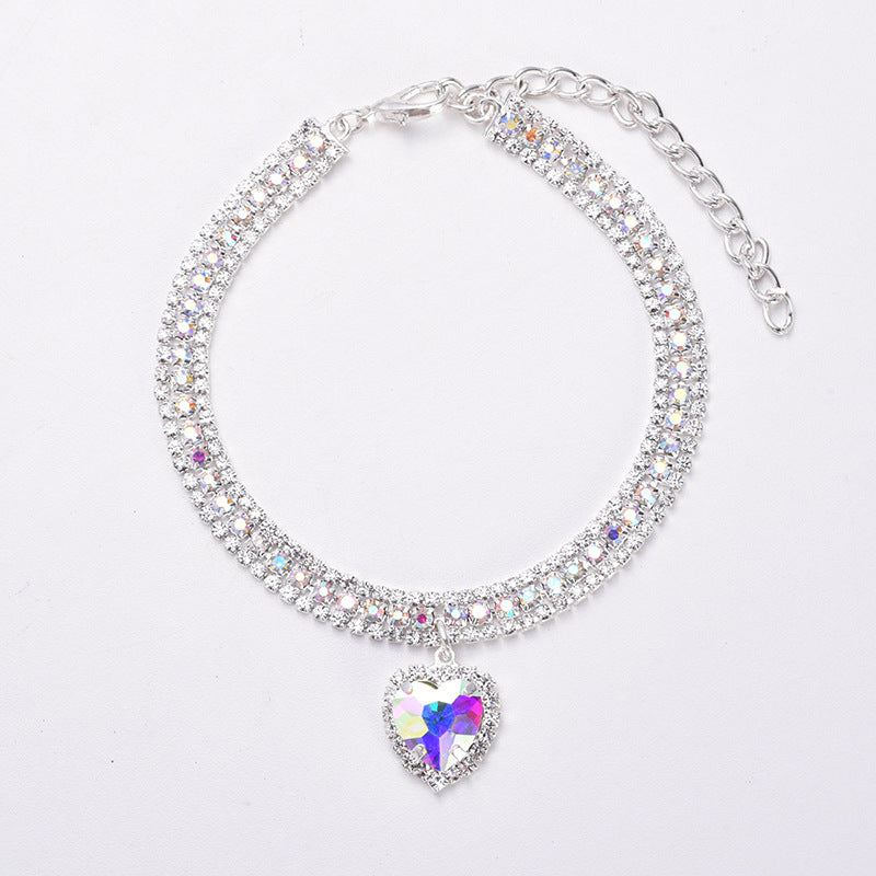 Luxury Cat | Luxury Crystal Cat Collar Heart Gemstone Pendant Reflection Karnz