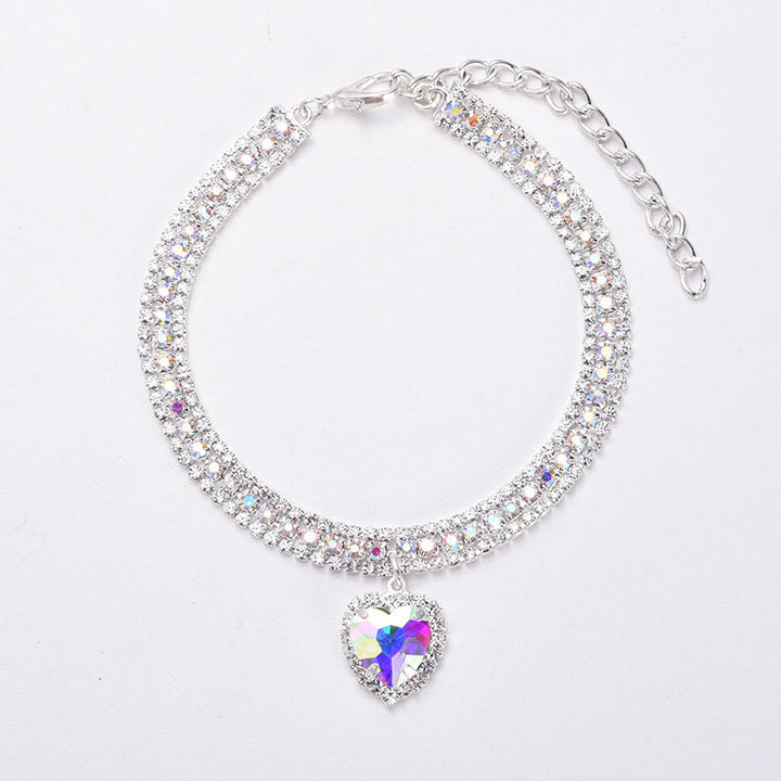 Luxury Cat | Luxury Crystal Cat Collar Heart Gemstone Pendant Reflection Karnz