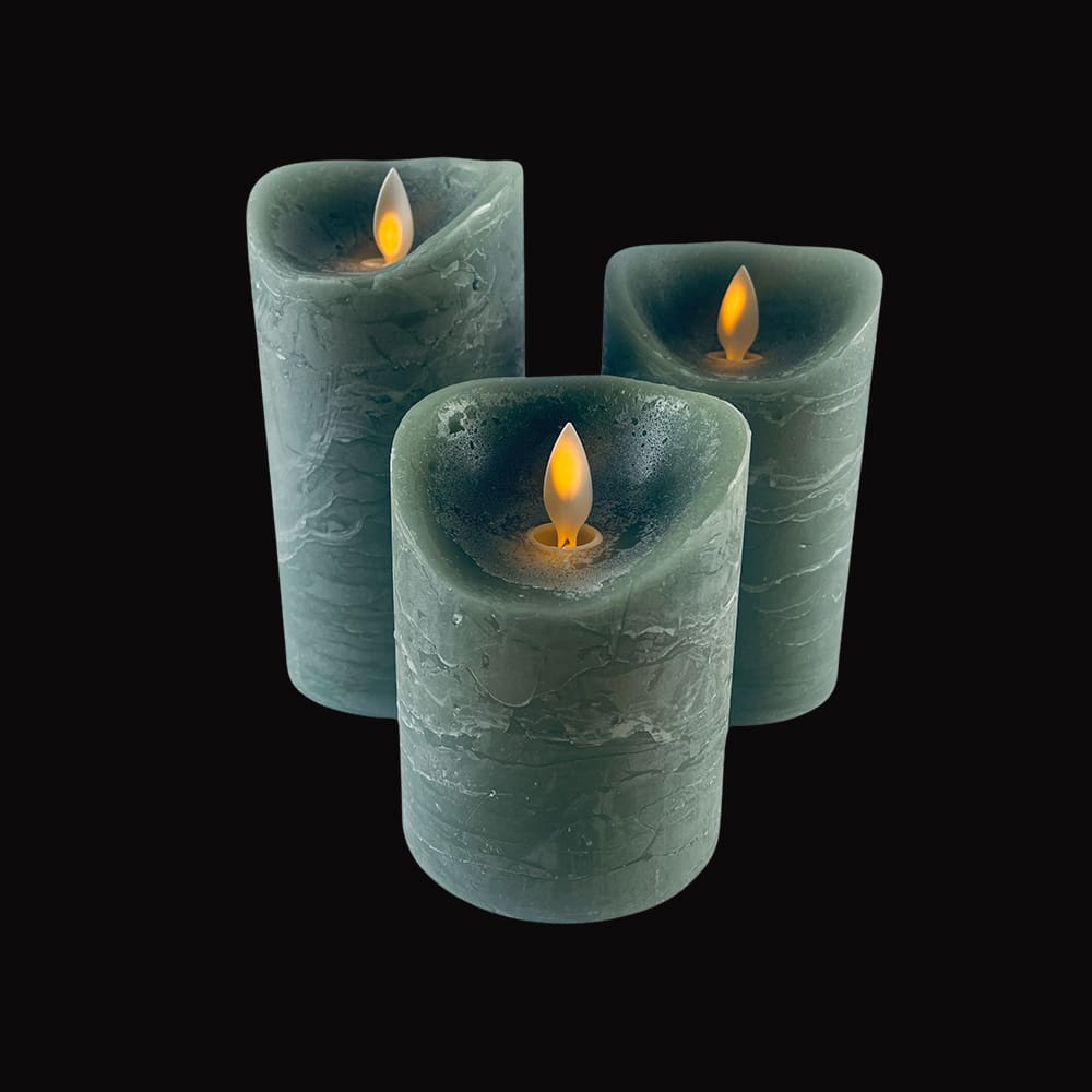 LED-Kerze - rustikal - 3 Stück - 10/12,5/15 cm - mit 3D-Flamme - (verschiedene Farben) | Karnz