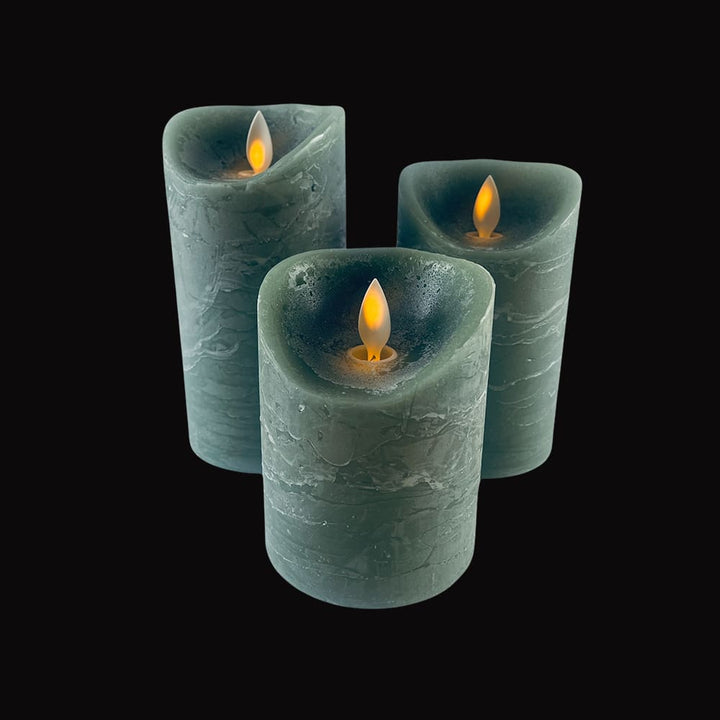 LED-Kerze - rustikal - 3 Stück - 10/12,5/15 cm - mit 3D-Flamme - (verschiedene Farben) | Karnz