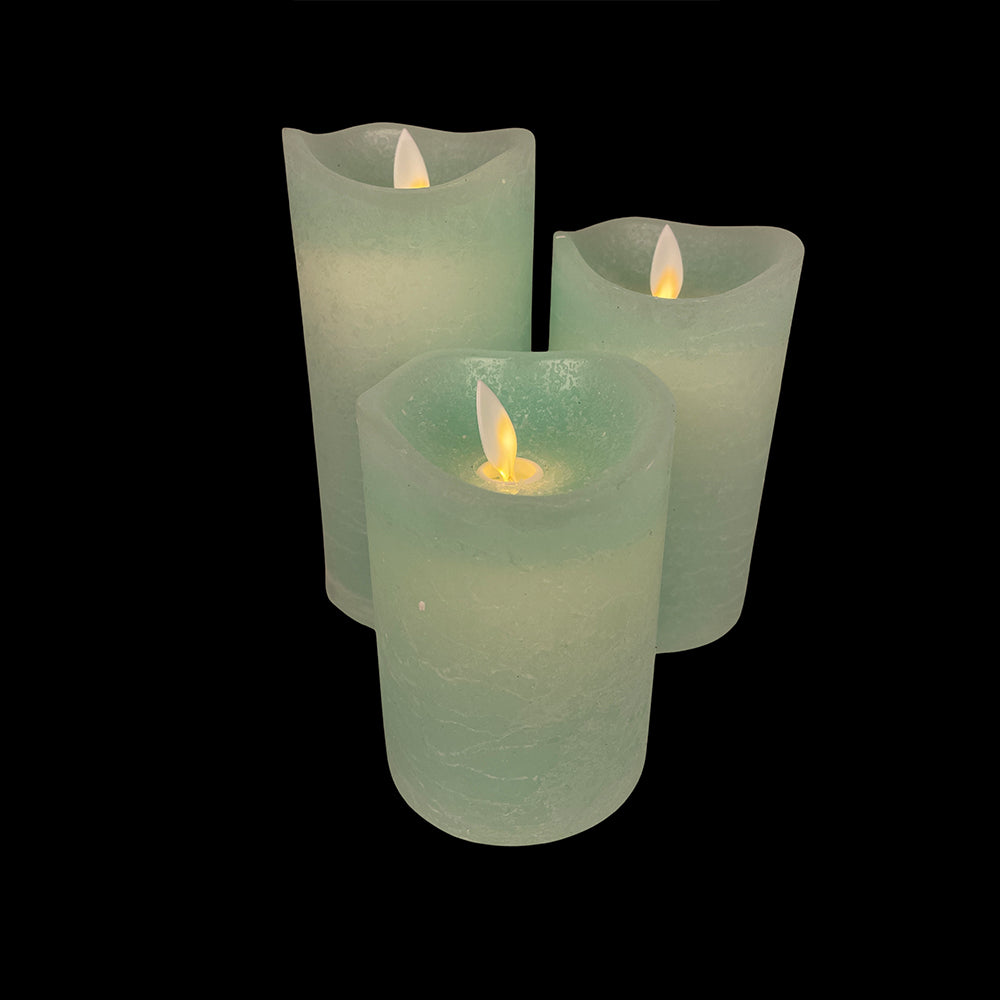 LED-Kerze - rustikal - 3 Stück - 10/12,5/15 cm - mit 3D-Flamme - (verschiedene Farben) | Karnz