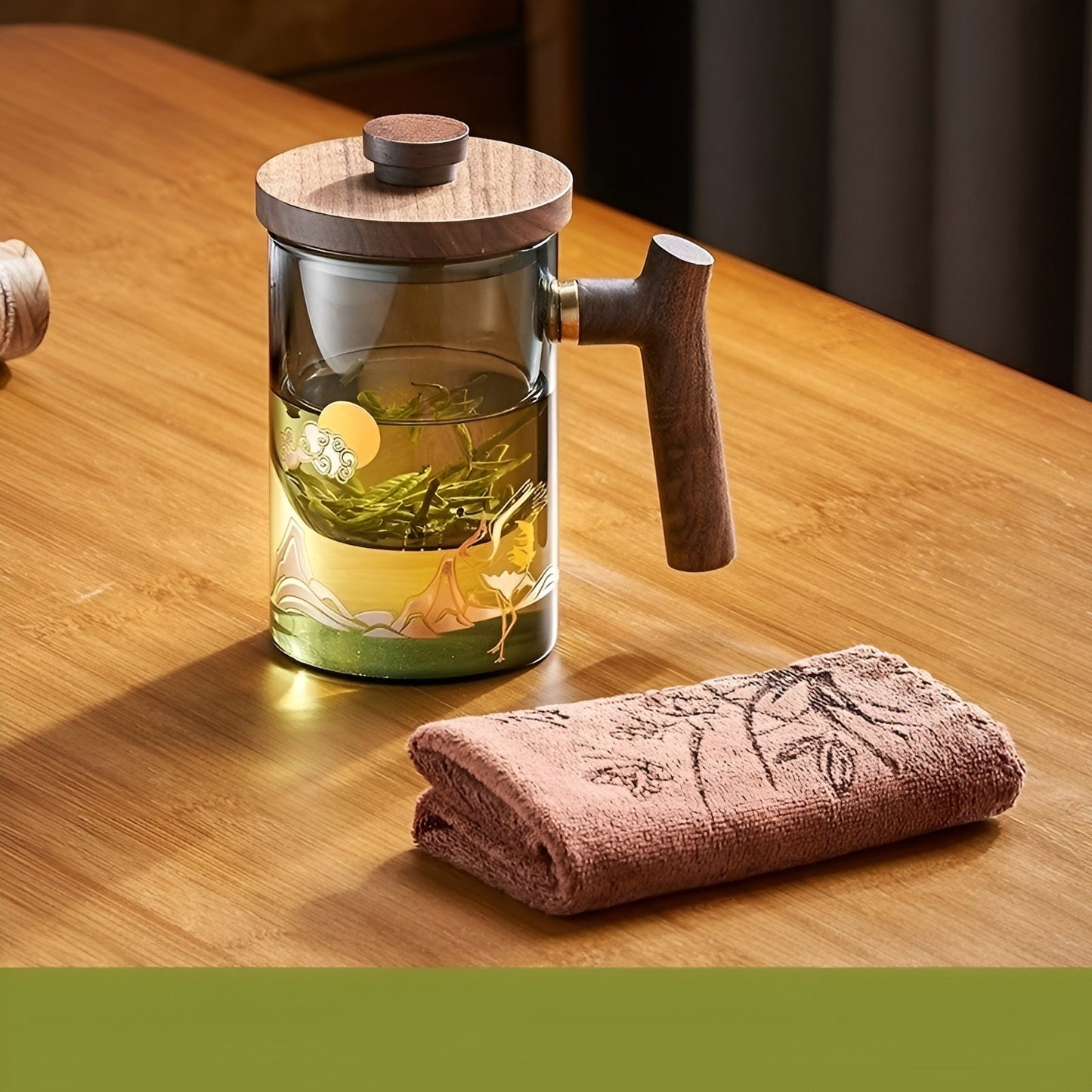 Glas Teetasse mit Holzgriff - Hitzebeständig & mit Teesieb | Ideal für zu Hause | Karnz