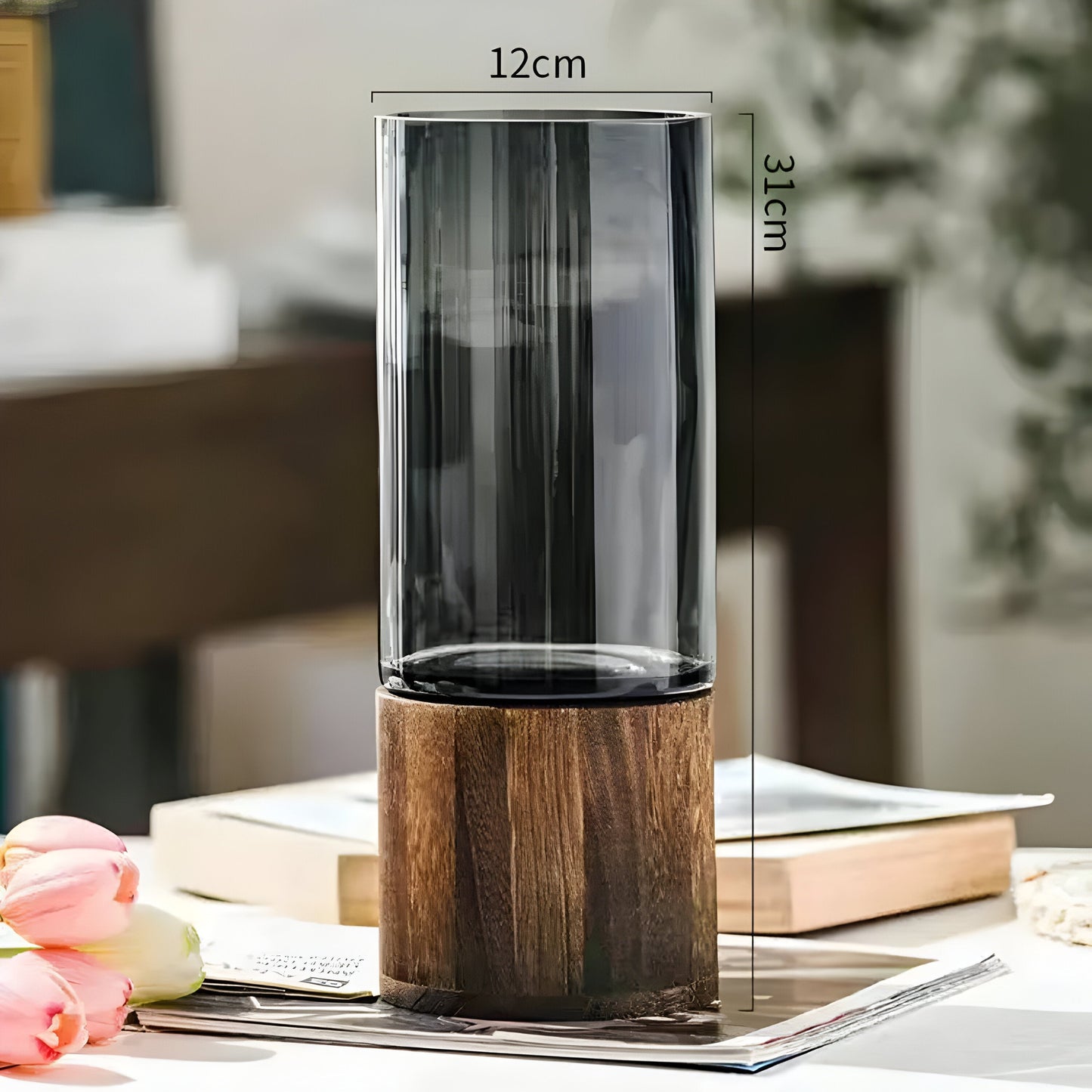 TranquilKarnzoom Vase – Europäische Hydroponik-Vase aus Holz und Glas