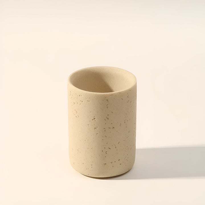 Naturstein Zahnbürstenhalter – mit Seifenspender und Regal | Elegante Badezimmeraccessoires aus Travertin | Karnz