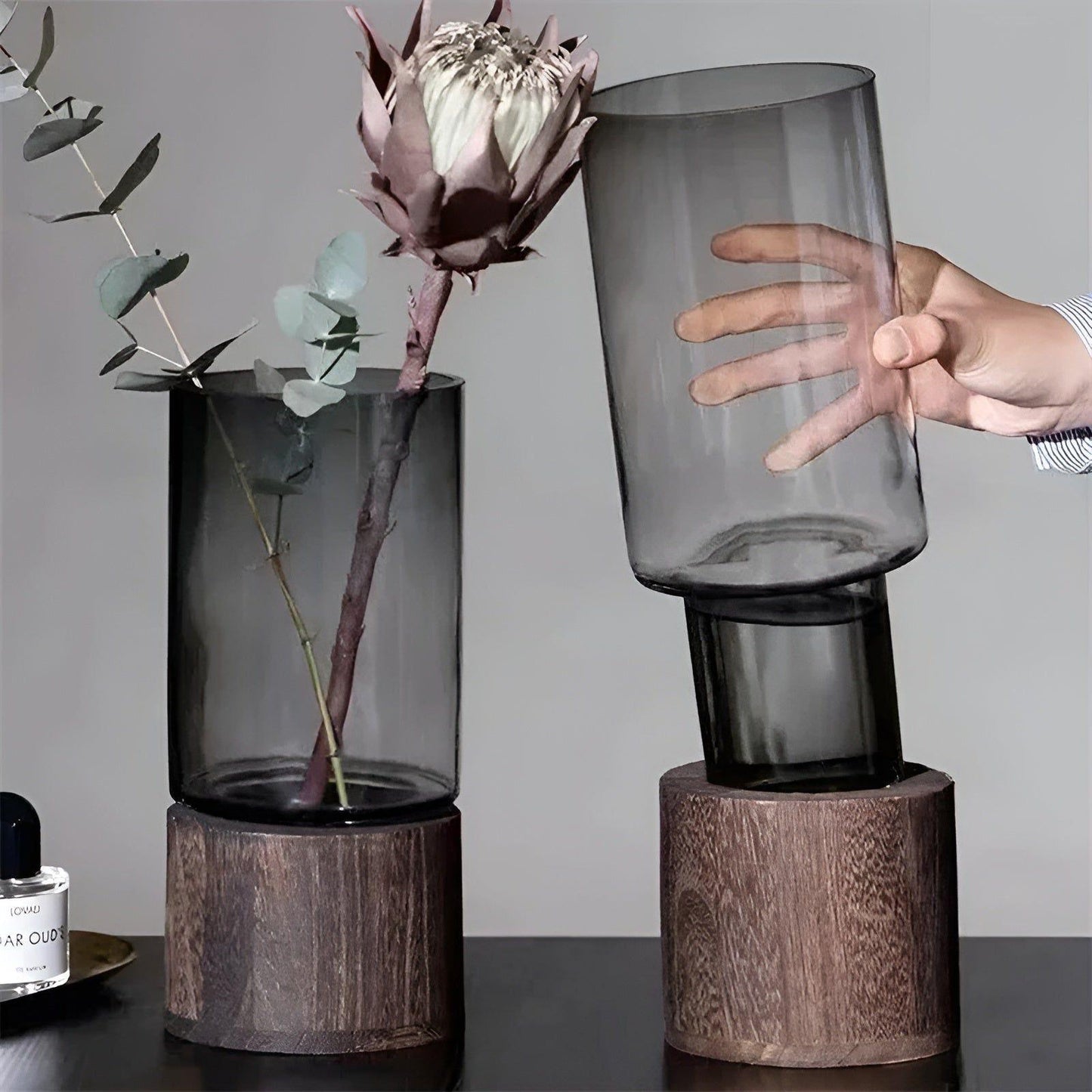HydroGlass Vase - Europäische Holz-Transparente Glasvase | Karnz