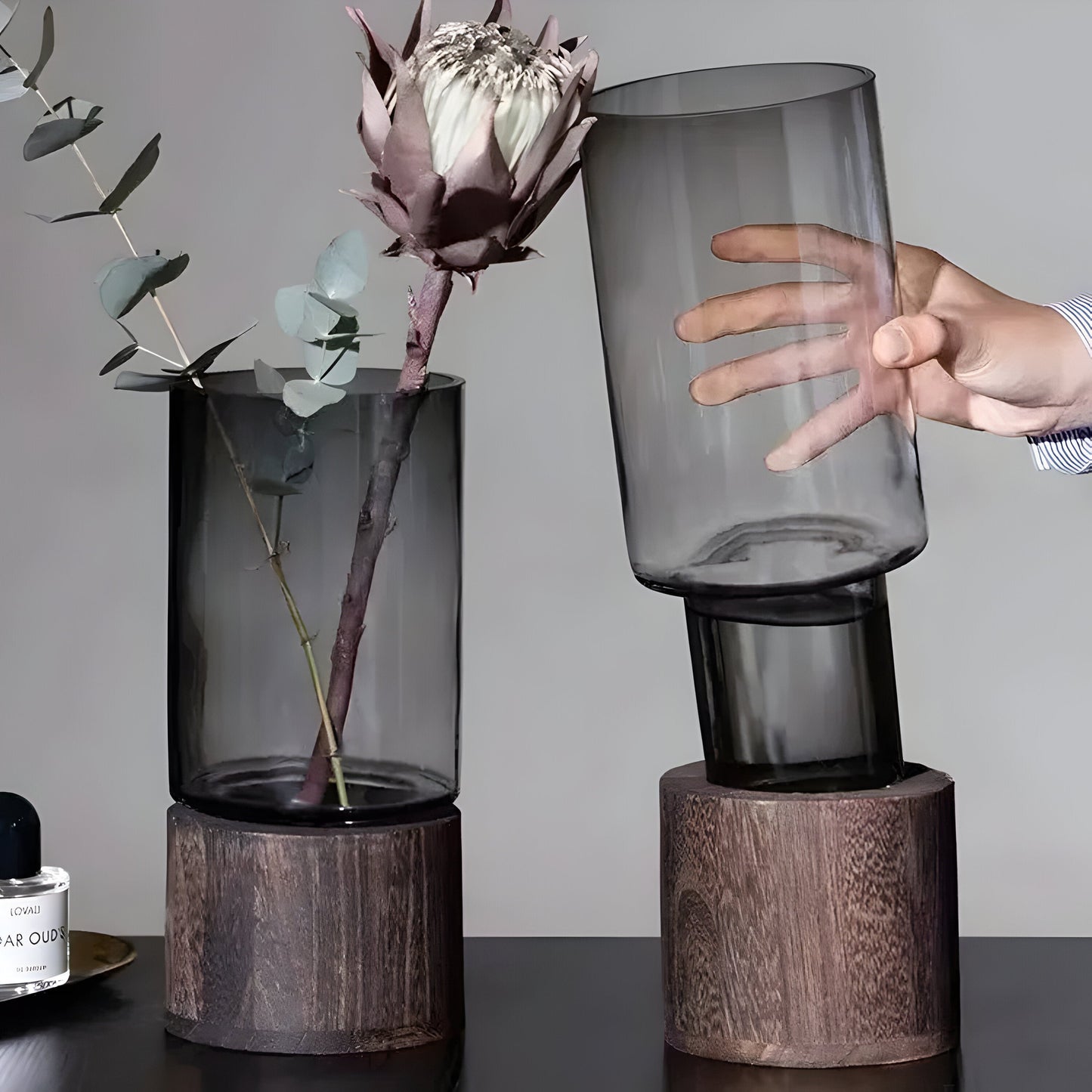 TranquilKarnzoom Vase – Europäische Hydroponik-Vase aus Holz und Glas