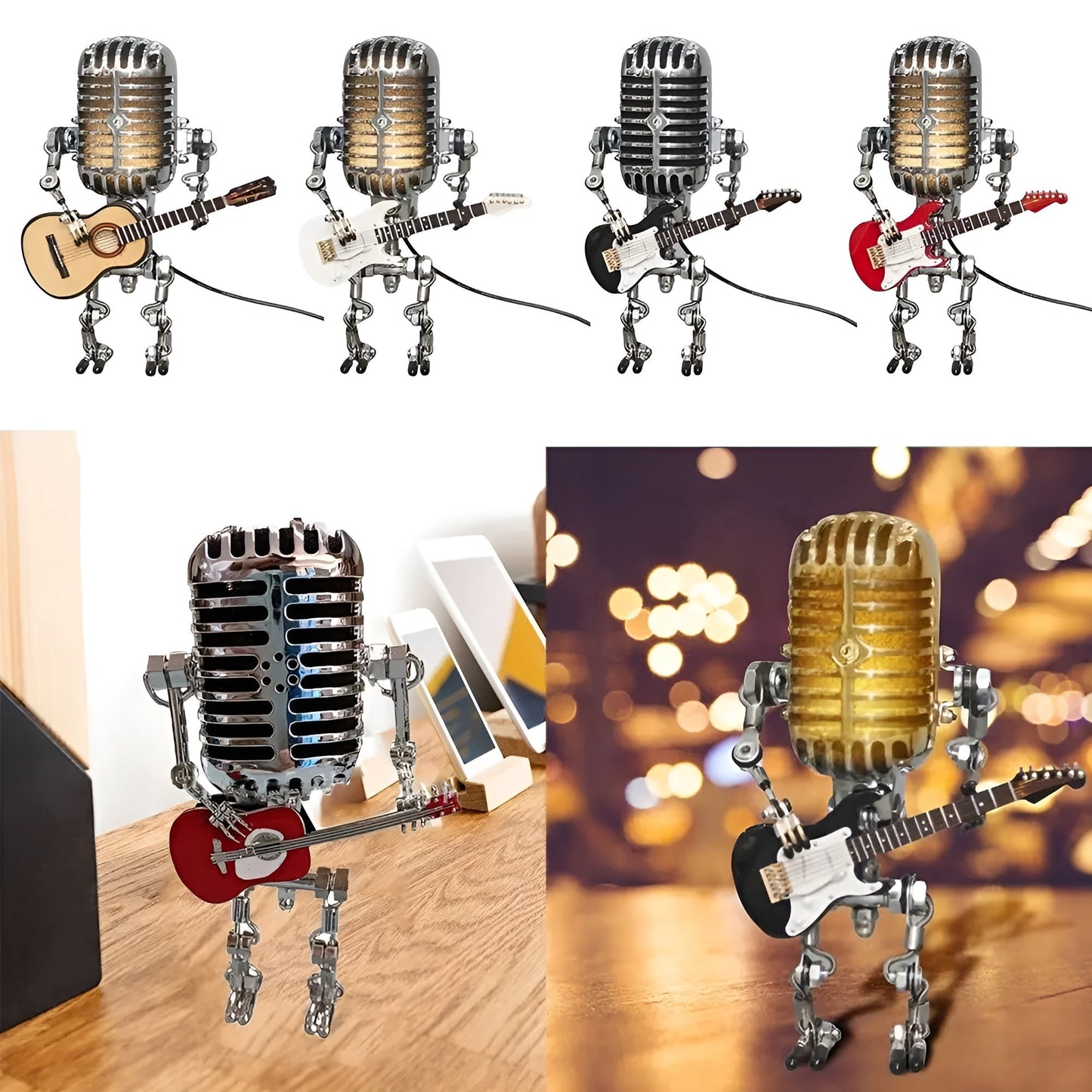 Robot Tischlampe mit Gitarre – LED-Deko im Vintage-Stil für den Schreibtisch | Karnz