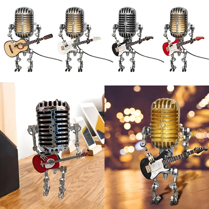 Roboterlampe mit Gitarre – LED-Deko im Vintage-Stil für den Schreibtisch