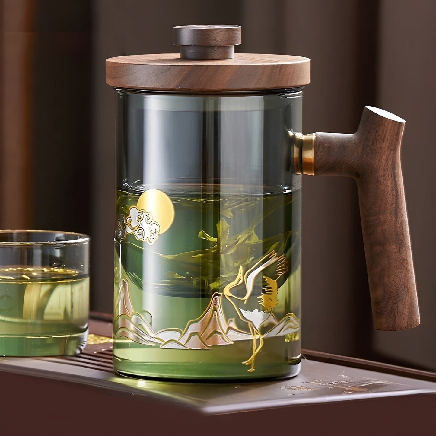 Glas Teetasse mit Holzgriff - Hitzebeständig & mit Teesieb | Ideal für zu Hause | Karnz
