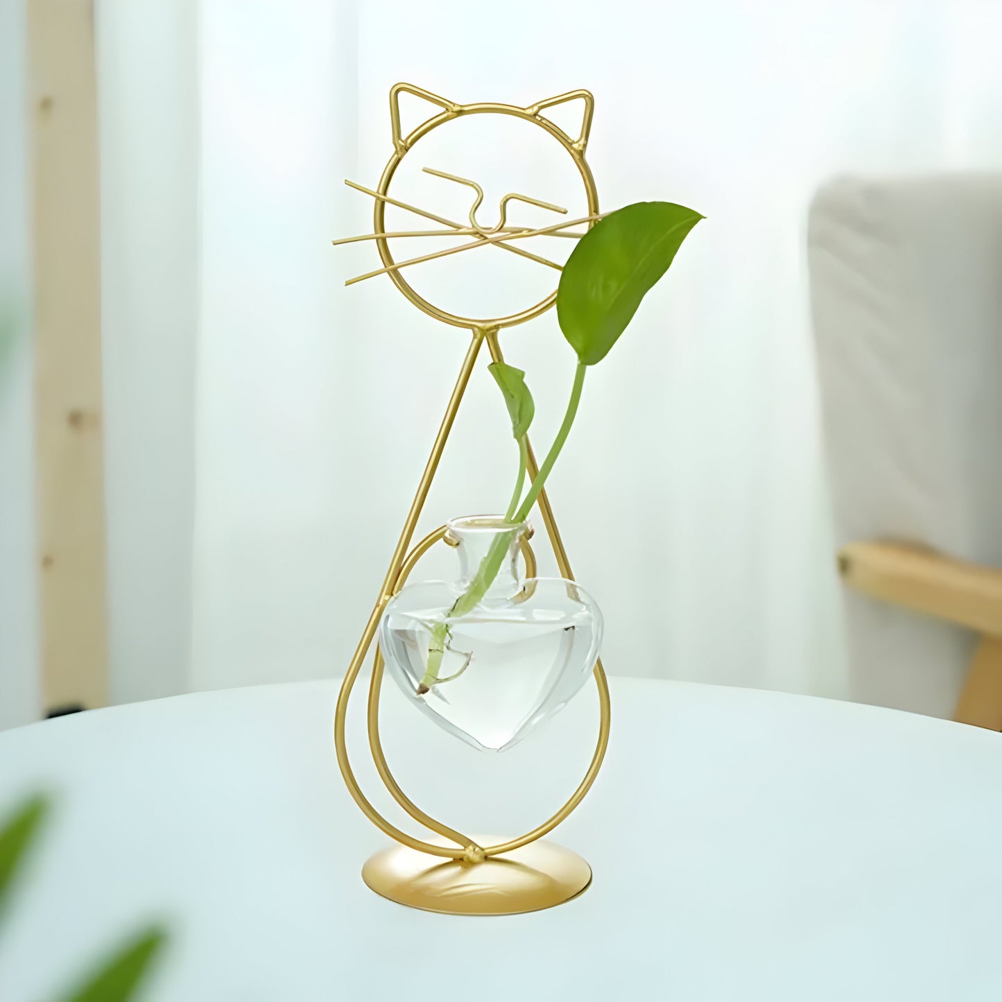 AquaPurr Vase – Hydroponische Glasherzvase mit katzenförmigem Halter