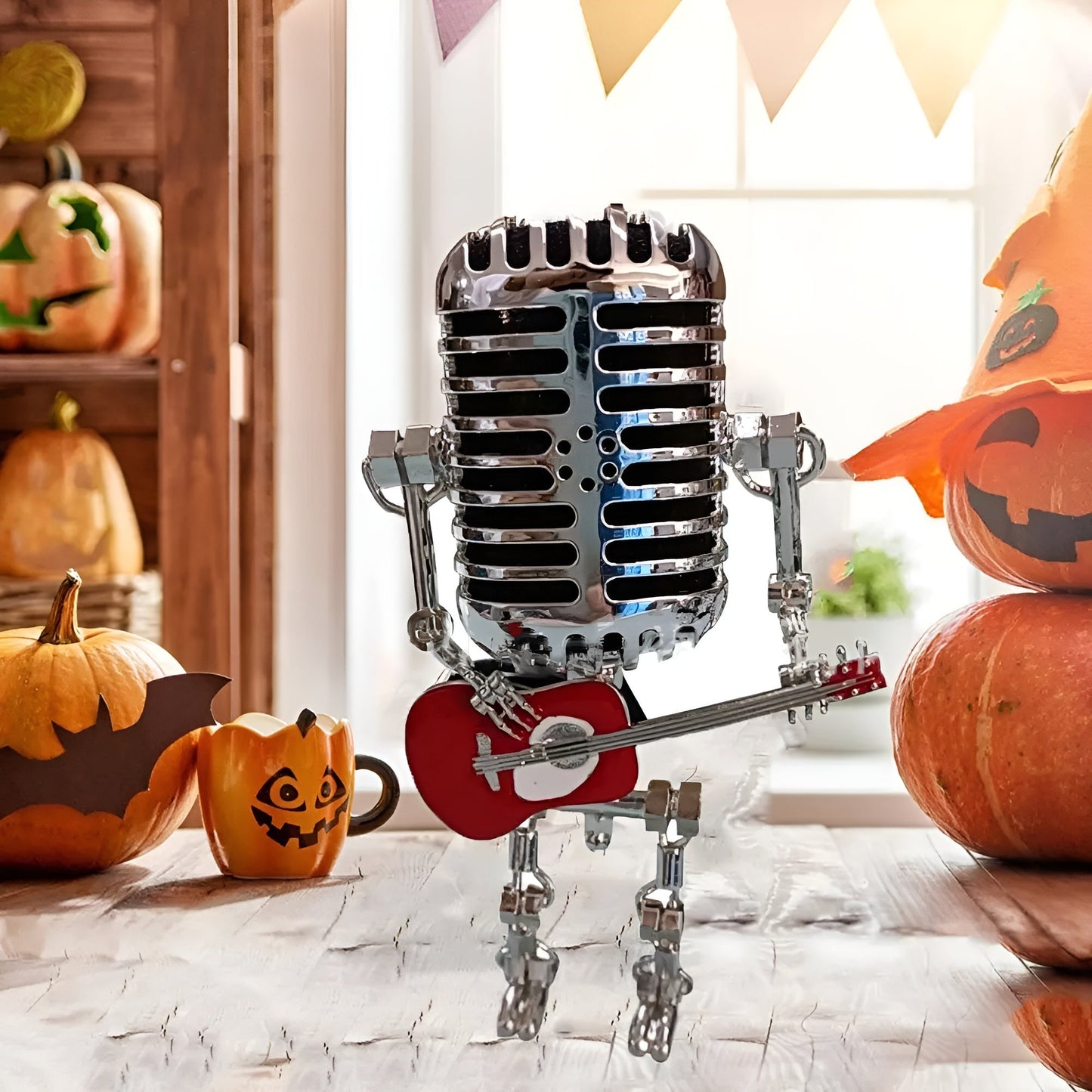 Robot Tischlampe mit Gitarre – LED-Deko im Vintage-Stil für den Schreibtisch | Karnz