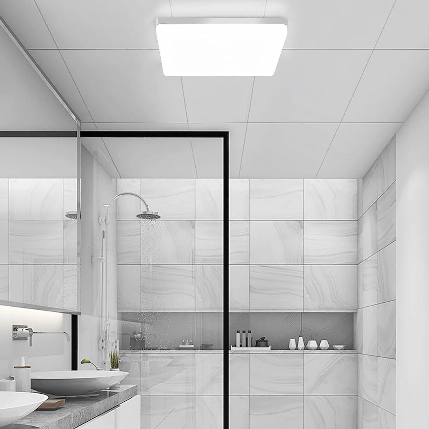 Quadratische LED-Deckenleuchte – Gleichmäßiges, Angenehmes Licht | Geeignet für Wohnzimmer & Badezimmer | Karnz
