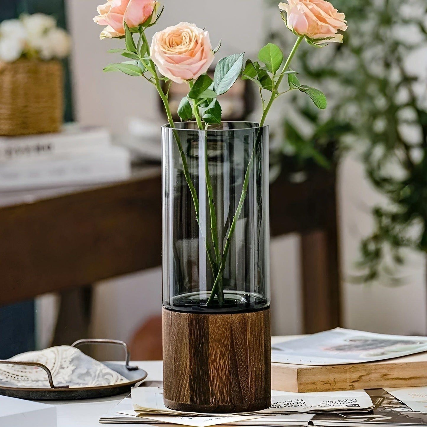 HydroGlass Vase - Europäische Holz-Transparente Glasvase | Karnz