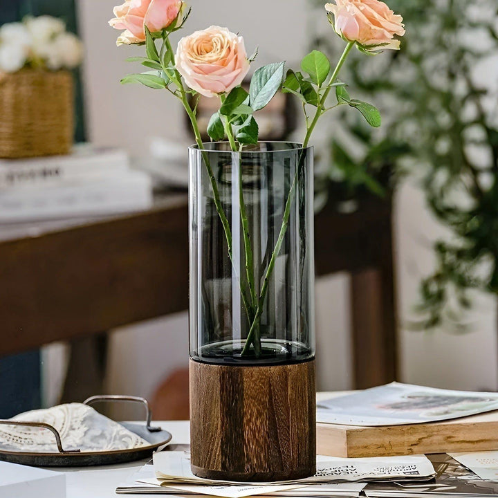 HydroGlass Vase – Europäische Vase aus Holz und transparentem Glas