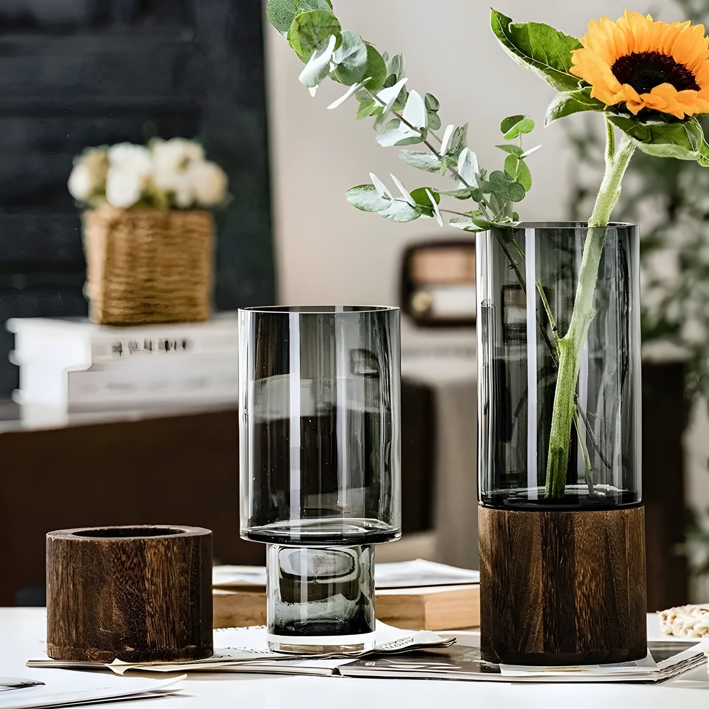 TranquilKarnzoom Vase – Europäische Hydroponik-Vase aus Holz und Glas