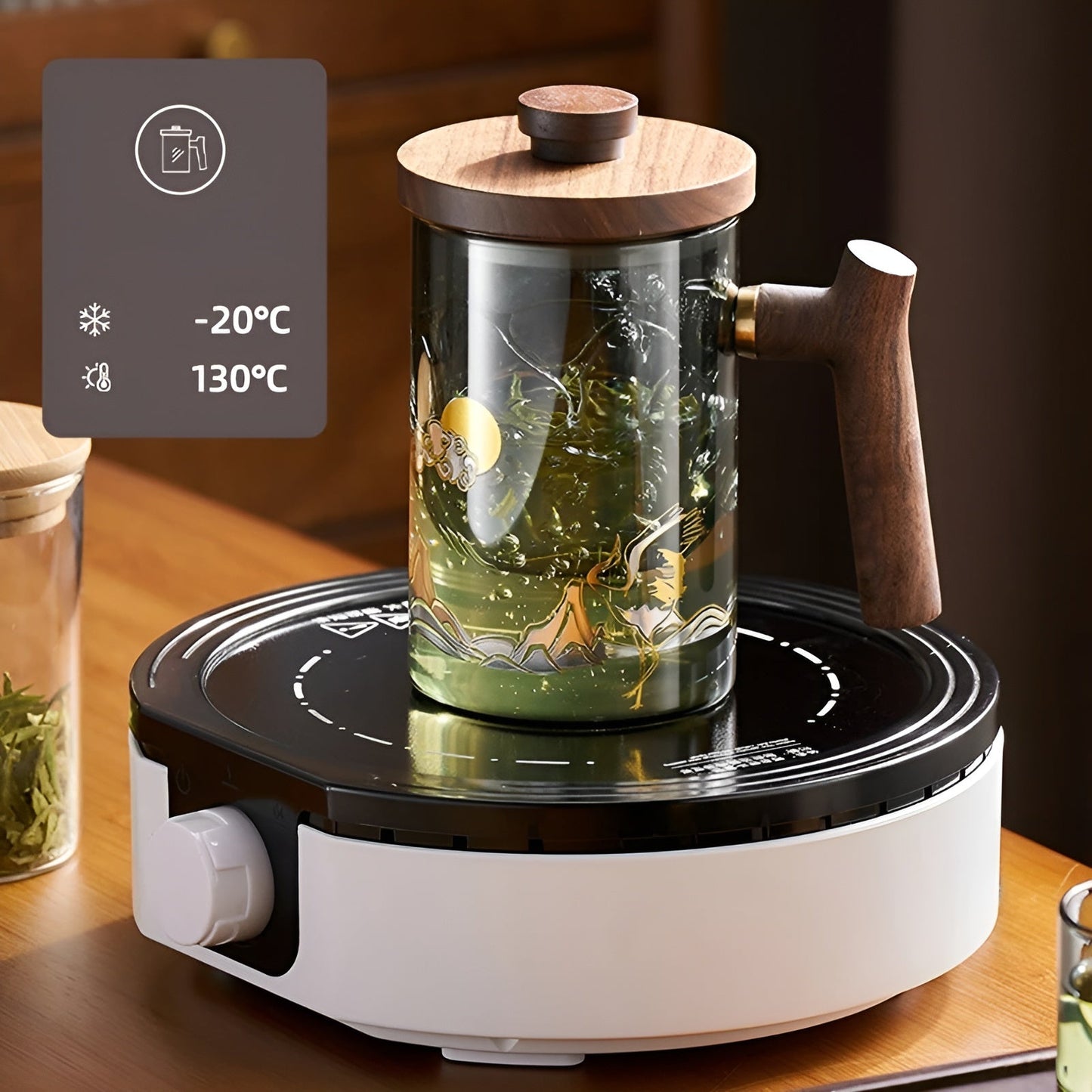 Glas Teetasse mit Holzgriff - Hitzebeständig & mit Teesieb | Ideal für zu Hause | Karnz
