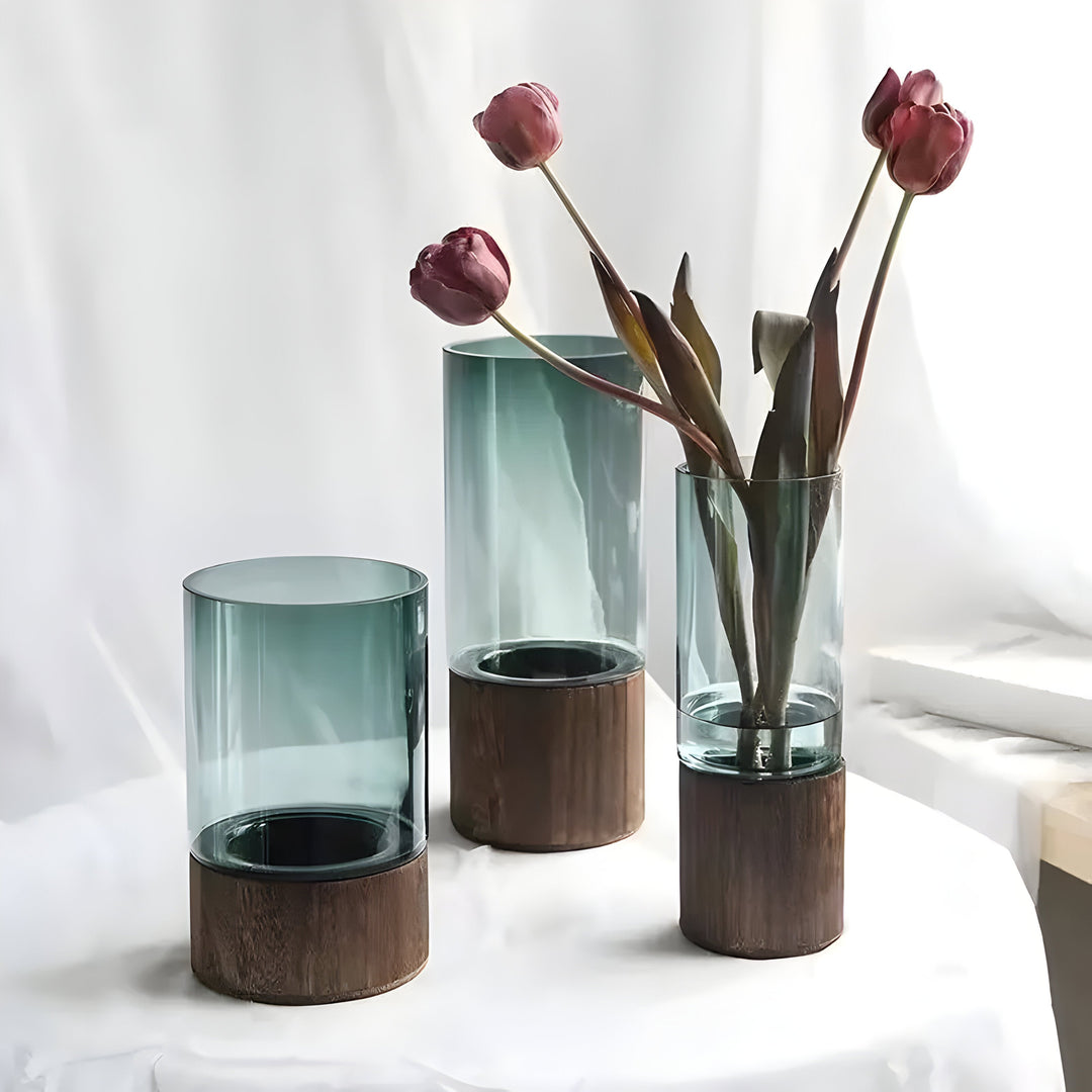 TranquilKarnzoom Vase – Europäische Hydroponik-Vase aus Holz und Glas