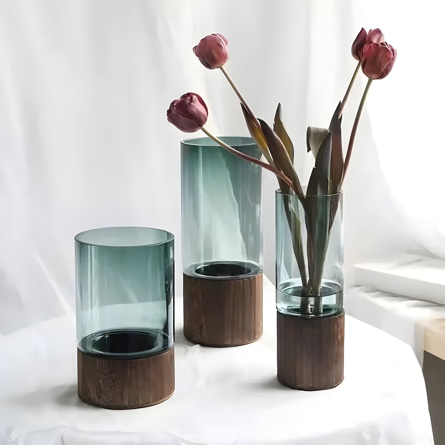 TranquilKarnzoom Vase – Europäische Hydroponik-Vase aus Holz und Glas