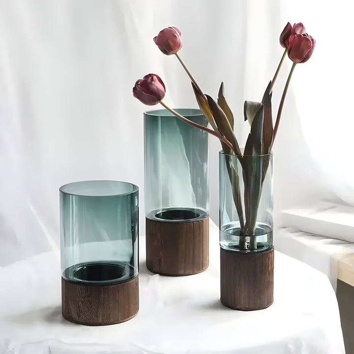 TranquilKarnzoom Vase – Europäische Hydroponik-Vase aus Holz und Glas