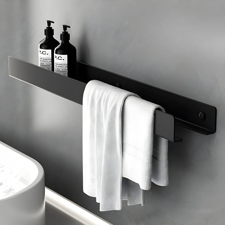 Schwarzes Badezimmerregal – modernes Design mit Handtuchstange | praktische Aufbewahrung für das Badezimmer | Karnz