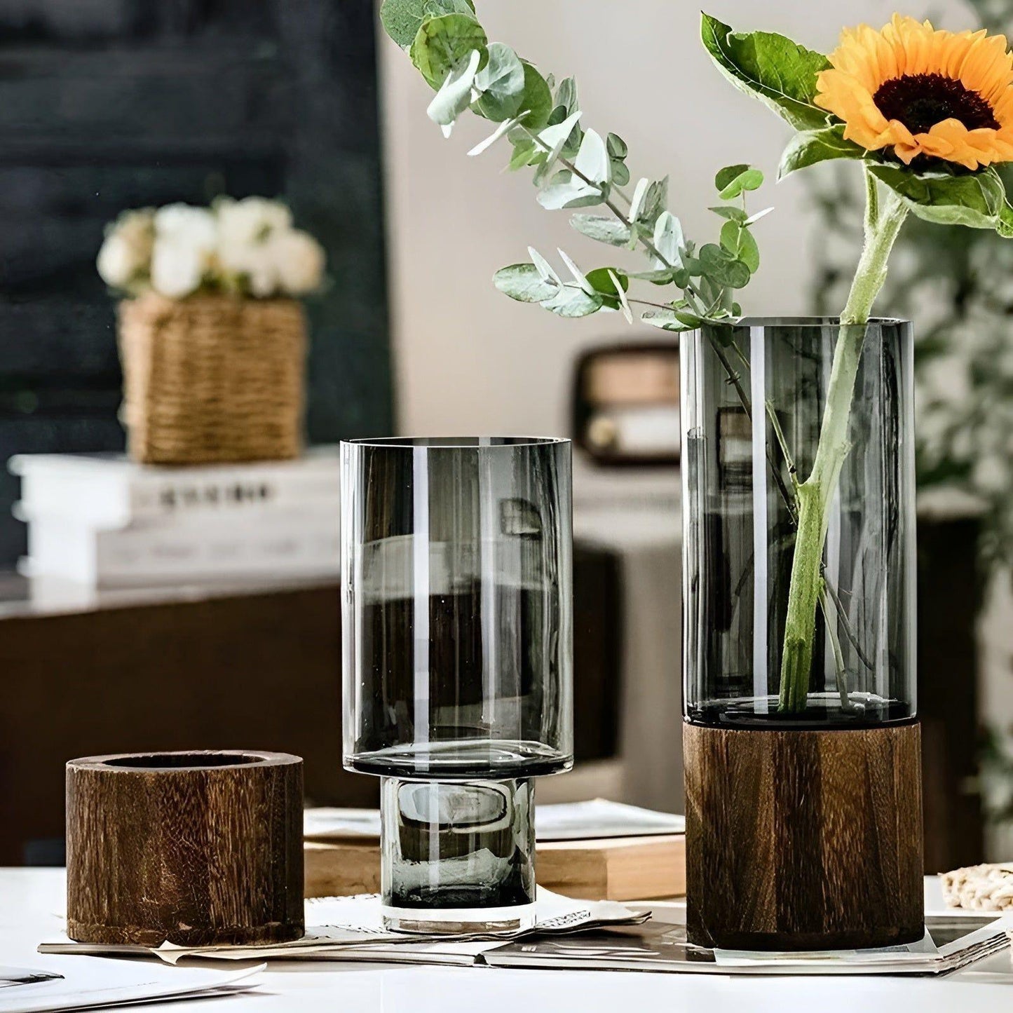 HydroGlass Vase - Europäische Holz-Transparente Glasvase | Karnz